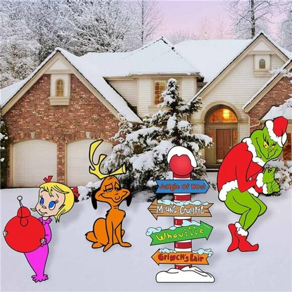 4PCS Yard Signs with Stakes, Grinch Cindy Max Whoville Sign for Outdoors - Picture 5 of 7